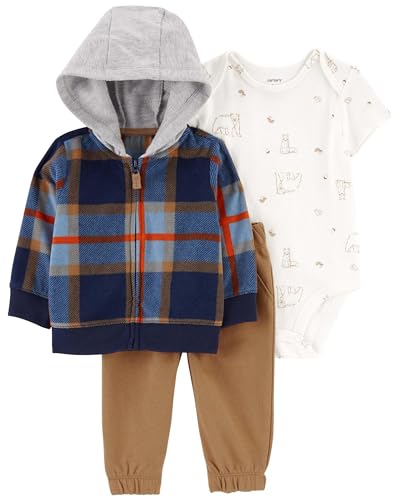 Image of Carter's Baby Boys' 3 Piece Plaid Patch Little Vest Set