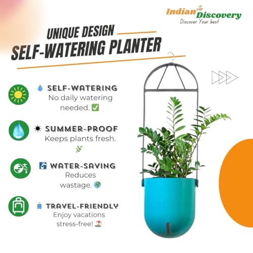 Image of Indian Discovery Self Watering Ceiling Hanging Planter|Hanging /Hooked Flower Pots for Home, Balcony, Garden Decor Flower Pots(2 Pcs, Sea Green, Sphere)|6 Inch UV-Resistant Plastic Plant Pots