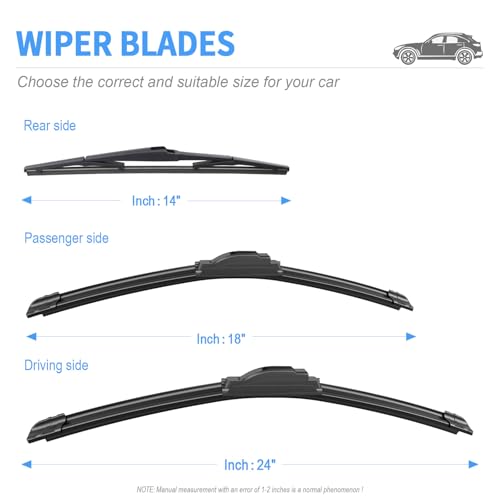 Image of Gavimnal Silicone Wiper Blades Replacement For Mazda CX-5 2013-2016 | 24 inch+18 inch Front & 14 inch Rear, All-Weather, Streak-Free, OE-fit, Quiet, Easy One-Click Install