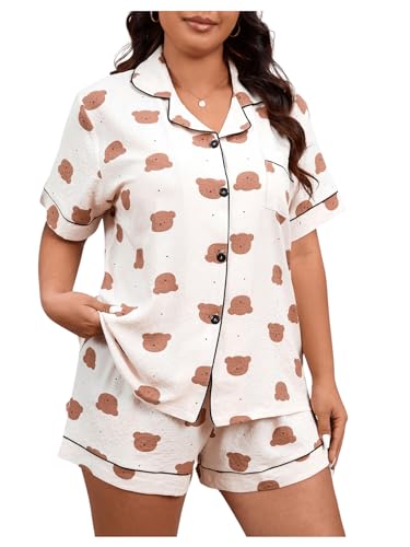 Image of Verdusa Women's 2 Piece Pajama Sets Summer Pajamas Cute Pj Set Lounge Matching Pjs Button Shirt with Shorts