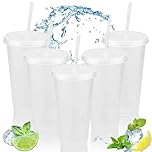 Clear Plastic Cups with Lids and Straws, 5Pcs Reusable & BPA Free Iced Water Cups, Cold Drinking Tumblers, Custom Cup for Coffee Smoothie Juices, Party Cup Bulk for Adult Kid Women (24oz/720ml)