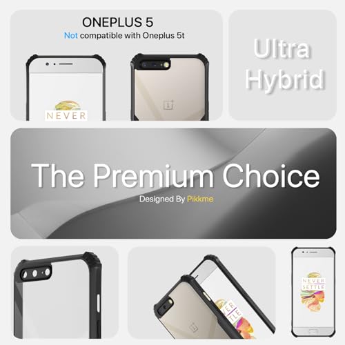 Image of Outlouders Back Cover for OnePlus 5 | Ultra Hybrid Transparent | Full Camera Protection | Raised Edge | Crystal Clear Bumper Case (Black)