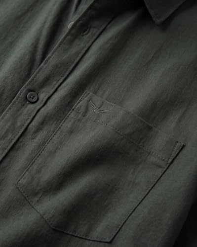 Image of Nobero Breezy Premium Linen Cotton Shirt for Men | Stylish Casual Shirts for Men | Semi Cut Collar | Box Pleat | Curved Hem | Regular Fit | Full Sleeve | S-XXXL