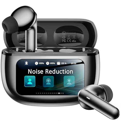 Image of Wireless Earbuds with Smart Touchscreen Case, Bluetooth 6.0 Ear Buds with AI Noise Cancelling Calls, 40H Playtime Stereo Headphones, IPX7 Waterproof Earbuds for Workout, Travel, iPhone, Android, Black