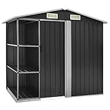 vidaXL Cobertizo de Jardín con Estantería Caseta Cabaña Almacenamiento Troncos de Jardín Terraza Exterior al Aire Libre Hierro Antracita