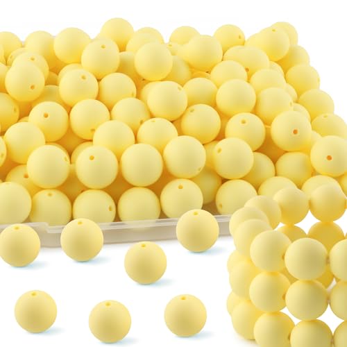 HHCFAST 65Pcs 19mm Silicone Beads for Keychain Making Bracelet Necklace, Bulk Round Silicone Beads for Pens(Cream Yellow