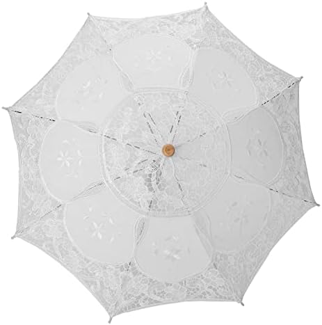 White Lace Parasol Umbrella, Lady Women Handmade Flower Embroidery Lace Umbrella Wedding Party Decor Photography Use