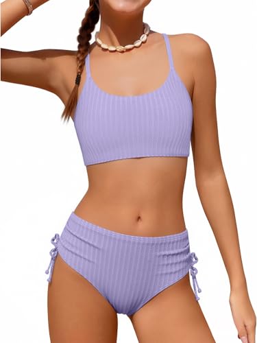 Image of Weixinbuy Girls Swimsuits Summer Bathing Suit for Teens Girls 2 Piece Bikini Set Solid Beach Swimsuit Swimwear for Girls