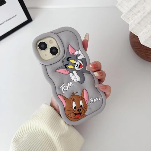 Image of MIDOS Back Cover Compatible with iPhone 14 Soft Silicone 3D Cute Cartoon Full Protective Case for iPhone 14 (Grey)