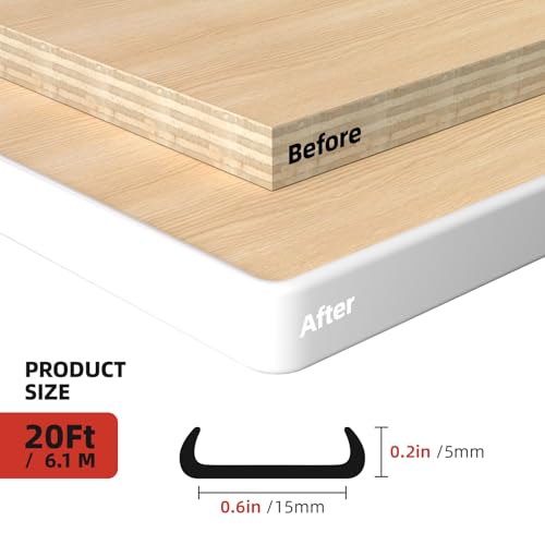 Image of U-Shape Edge Banding, 0.6 inch x 20ft TPE White Veneer Edging Trim | Self Adhesive Veneer Edging Trim, Flexible Edge Protector, Strip for Countertop Cabinets Table Restoration Shelves