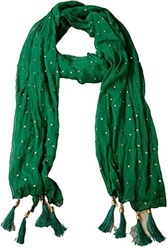 kalpit creationsWomen's Nazmin Chiffon Printed Dupatta With Golden Dots And Hangings