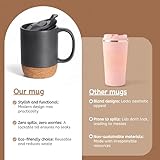 Generic Re-usable Ceramic Coffee Mug with Handle and Removable Lockable Lid with Sliding Sip Hole 400ML. Heatproof Cork Base Design. (Matte Black) - Image 5