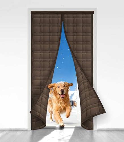 AEOCOO Magnetic Thermal Insulated Door Curtain, Fit Size up to 36 x 82 Inches, Doorway/Front/Back/Basement, Thermal Door Curtain Filled with Thick Cotton to Keep Warm Winter, Brown, Rectangle