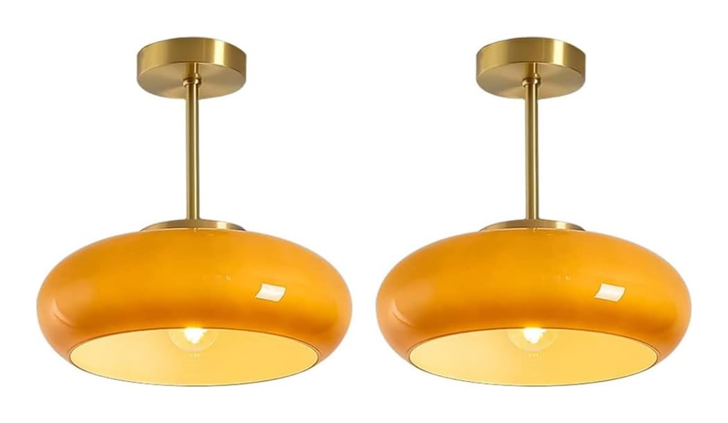 Plafonnier en laiton moderne style milieu du siecle et verre orange