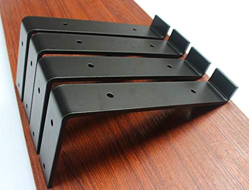 4 Pack - 7.25"L x 4"H x 1.5"W 5mm Thick Black Lip Shelf Bracket Heavy Duty Rustic Industrial Farmhouse Iron Metal Wall Floating Shelf Bracket Industrial Shelf Bracket, Shelf Supports with Screws