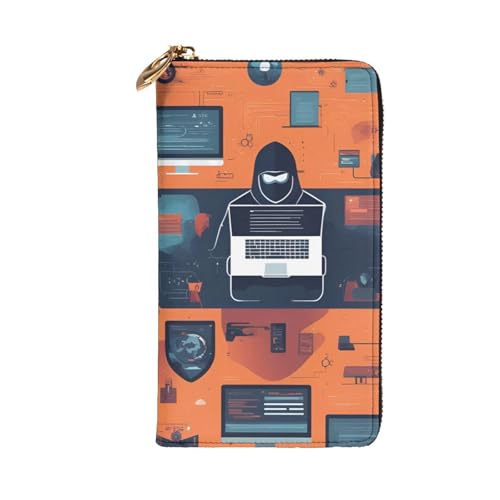 Hacker Attack Prints Leather Long Clutch Wallet for Fashionable Girls and Women - Durable, Stylish, and Functional, Black, One Size2