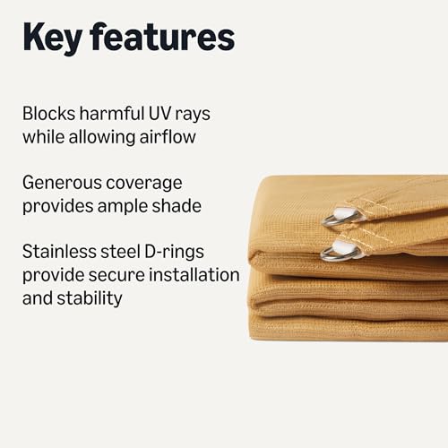Amazon Basics Outdoor Patio Sun Shade Sail with UV Block, Blocks Harmful UV Rays, Stainless Steel D-Rings for Secure Installation and Stability, Provides Ample Shade, 10' x 13' ft, Sand view 2