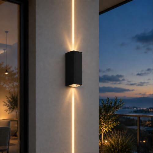 Image of Bofea-Outdoor Waterproof Wall Sconce Black Aluminum Construction with Dual Up /Down LED Lights Outside Wall Lights Ideal for Patio, Garden, and Porch Lighting(One Main Beam Up and Down)