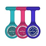 ForeverCover Schwesternuhr Ansteckuhr fob, für Health Care Arbeite, Glow Pointer im Dunkeln,Silikonband mit Pin/Clip,Analog-digital,Quarzwerk (Dunkelblaue Rose Navy)