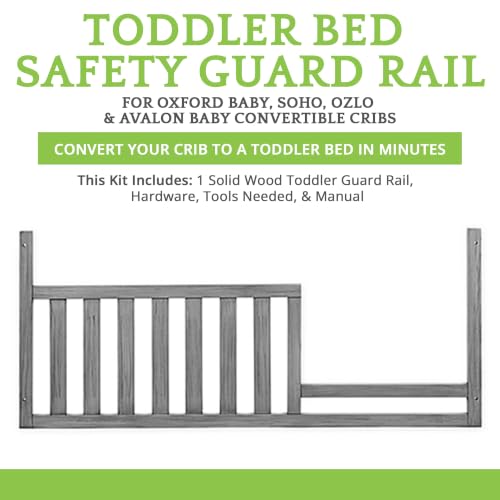 Image of Toddler Bed Safety Guard Rail for Oxford Baby, Soho, Ozlo & Avalon Baby Convertible Cribs - Solid Wood Rail for Toddler Bed Conversion - Safety Rails for Children (Cloud Gray, Option 1)