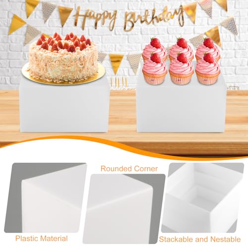 Dokeno 3 Stück Acryl Display Ständer, Tortenständer, Buffet ständer, Präsentationsständer, Lebensmittel-Ständer, Dessert Ständers für Schmuck, Parfüm, Figuren, 15 cm, 18 cm, 20 cm, Weiß