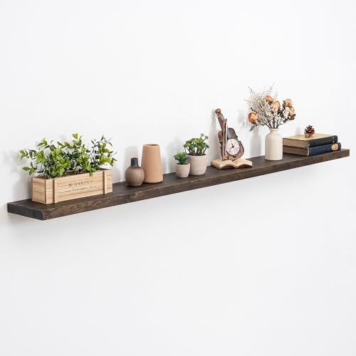 Image of Acovy Extra Deep 72 inch Long Rustic Solid Wood Floating Shelves for Wall, Wall Shelves with Invisible Bracket for Living Room Bathroom Bedroom Kitchen, Set of 1, Walnut