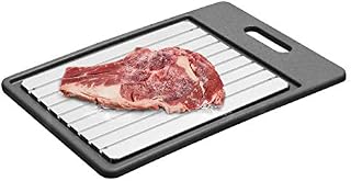 GEMITTO Defrosting Tray, Fast Thawing Plate for Defrosting Frozen Food, Defrost Plate with Handle for Easily Hanging, Quicker Safer Way to Defrost Frozen Meat Pork Beef Fish (Silver Plate Black Tray)