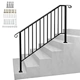 Handrails for Outdoor Steps, Fit 4 or 5 Steps Outdoor Stair Railing, Galvanized Iron Outdoor Handrail, Flexible Porch Railing Transitional Rail with Installation Kit for Stairs,Garden &House Entrance