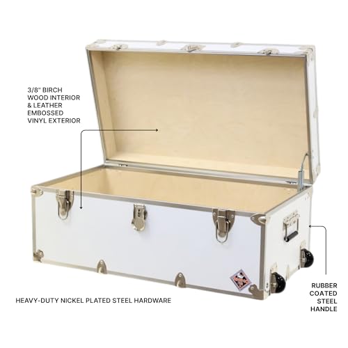 Image of Rhino Trunk & Case Large Essential Trunk With Wheels 32 inchx18 inchx14 inch, 1000+ lbs Capacity - Many Colors. Strong, USA Made Summer Camp Footlocker, and Secure College Dorm Storage Chest