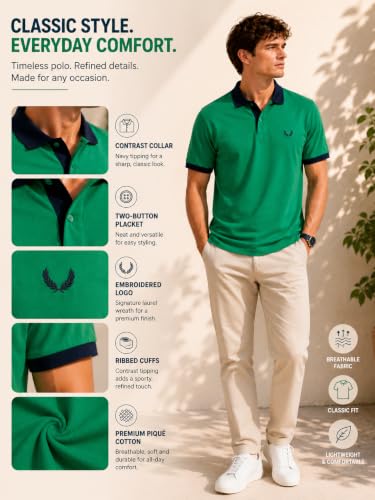 Image of Mens Pique Polo T-Shirt | Cotton Rich, Smart Fit Polo with Embroidered Logo | Casual & Sports Wear | Polo T-Shirt for Men