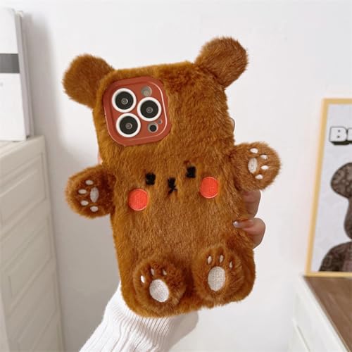 Coque iPhone 15 ours en peluche marron souple et amusante
