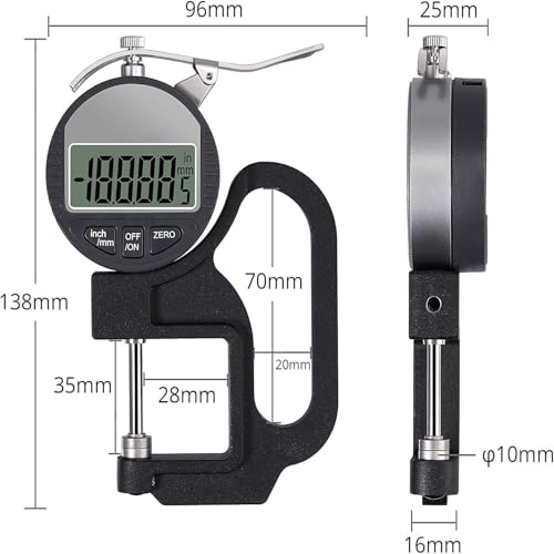 Image of Digital Thickness Gauge 0-12.7mm / 0.5 Inch Electronic Micrometer with Large LCD Display, 0.001mm High Precision, Inch /Metric Conversion (0.001 MM 0 to 12.7mm)