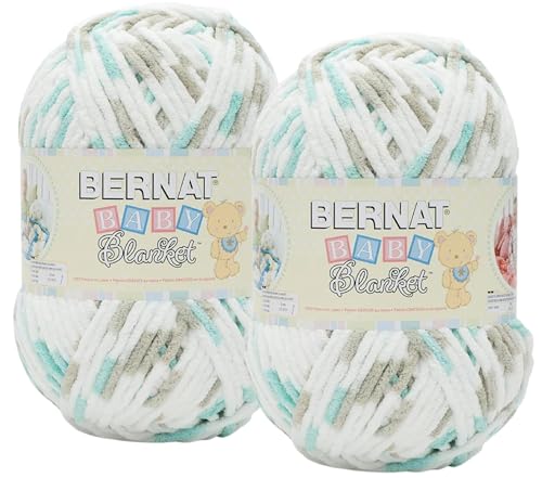Bernat Baby Blanket Yarn - Big Ball (10.5 oz) - 2 Pack with Pattern Cards in Color (Seafoam Print)