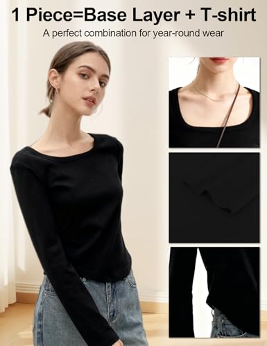 Image of Venzina Women's Thermal Top Double-Sided Fleece Long Sleeve T-Shirt Warm Soft Stretchable Slim Fit Base Layer for Fall & Winter I Casual, Office