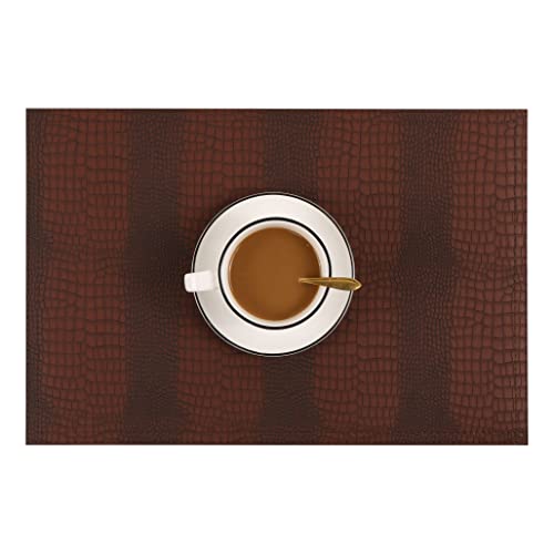 Faux Leather Hardboard Placemats, Set of 6 PU Table Mats, Easy to Clean, Heat & Stain Resistant for Office Conference Table, Dining Home Decor, Brown