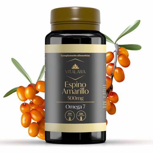 Omega 7 Espino Amarillo para Piel, Mucosas y Sistema Inmune | Aceite Espino Amarillo 500mg | 110 Antioxidantes Capsulas – Sin Gluten y Sin Lactosa | Fabricado en España