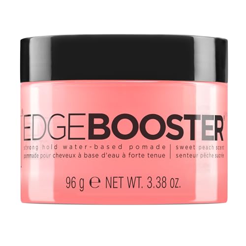 Style Factor Edge Booster Strong Hold Water-Based Pomade | Formulated with Argan Oil for Moisture & High Shine | Long Lasting Edge Control Gel | Sweet Peach 3.38 oz