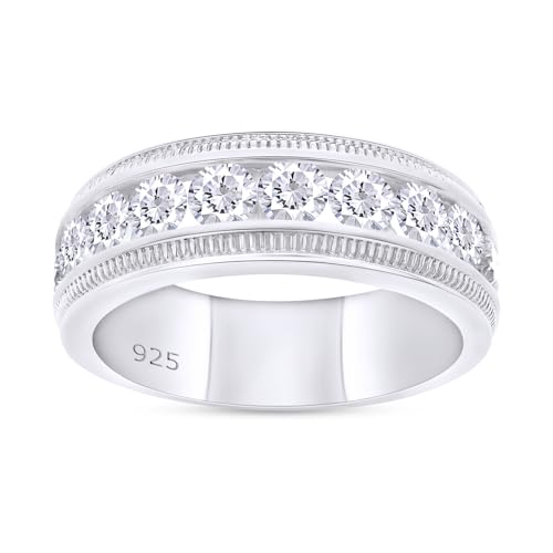 Men Wedding Band Ring 2.00 Cttw Natural Diamond or lab Grown Diamond 7.5MM Width Milgrain Half Eternity Engagement Rings in 10K or 14K Solid Gold & 925 Sterling Silver Jewelry Gift for Him