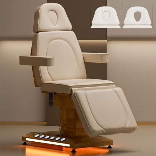 Icoget Fully Electric Esthetician Facial Bed Spa Chairs with Light, 3 Motor Adjustable Lash Bed Tattoo Chair for Client, Massage Table Aesthetic Chair for Medical, Wax, Beauty Microblading