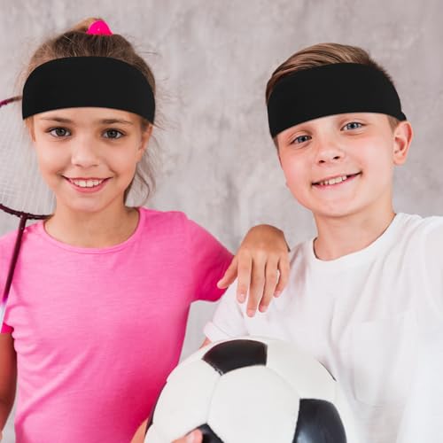 Image of Gjinxi Boys Headbands for Sports, 2Pcs Black Elastic Athletic Headbands for Football Soccer Baseball Karate Running, Breathable Sweat Bands for Kids Boys Girls, Children Workout Head Sweatband