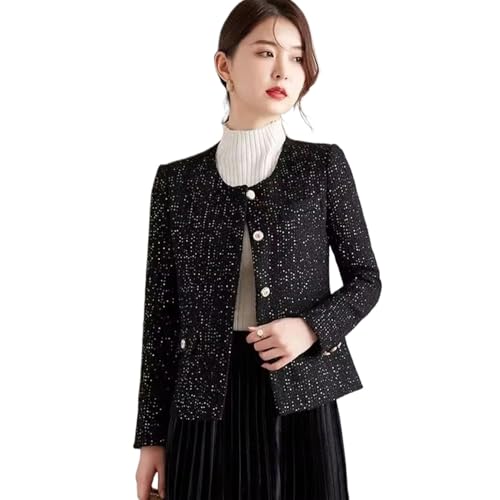 Manteau court en tweed pour femme veste en laine vintage col rond JYHBHMZG