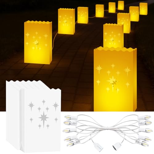 Makevivi 10 Pack Electric Star Luminary Bags with Plug-in Light