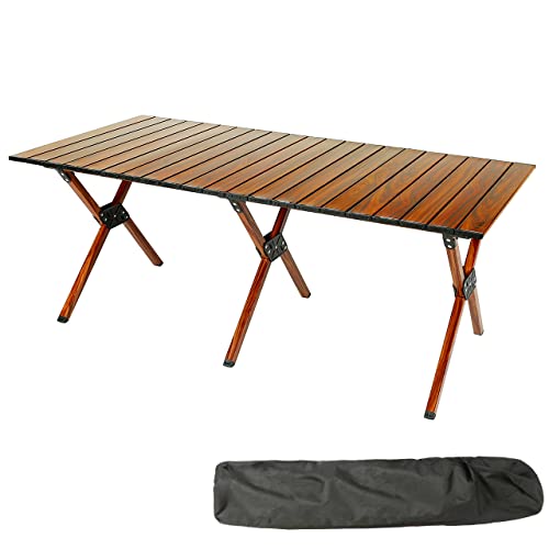 ROCK CLOUD Folding Camping Table Aluminum Portable Roll-Up Picnic Table 4-6 Person for BBQ Backyard Patio Party, 48x24 in, Wood Grain