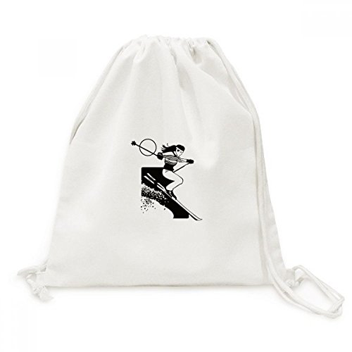 Sac à cordon motif ski sports d'hiver toile noire sport