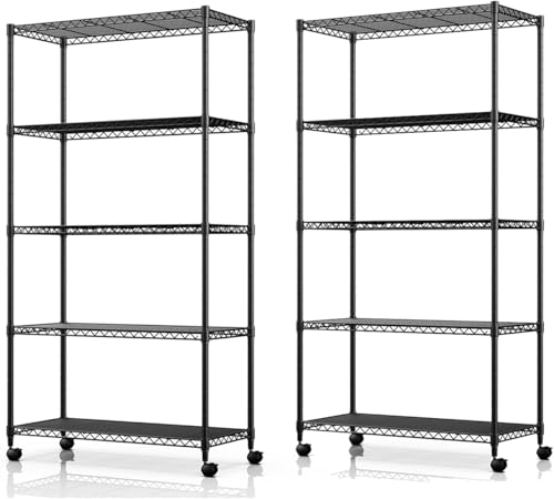 Image of Simple Deluxe Heavy Duty 5-Shelf Storage Shelving Unit, 1250lbs Loading Capacity, 29.92 inch D x 13.98 inch W x 61.09 inch H, Black, 2 Pack