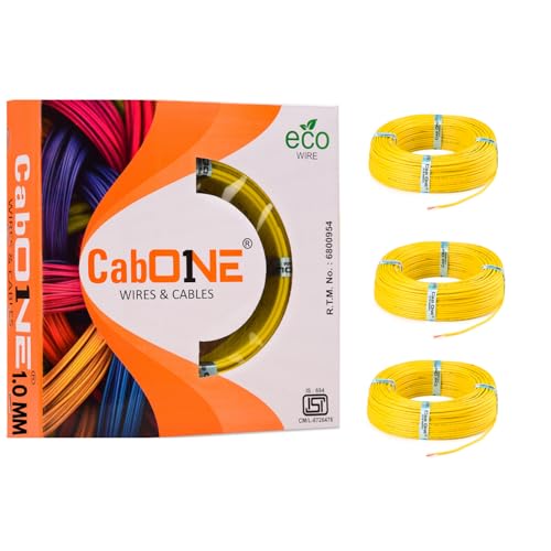 Image of CabONE Pack of 3 Electrical Wire 1.0mm | 90 Meter Single Core CCA Copper Cable | Heat Resistant No-Drip PVC Insulation | High Current Carrying Capacity House Wire