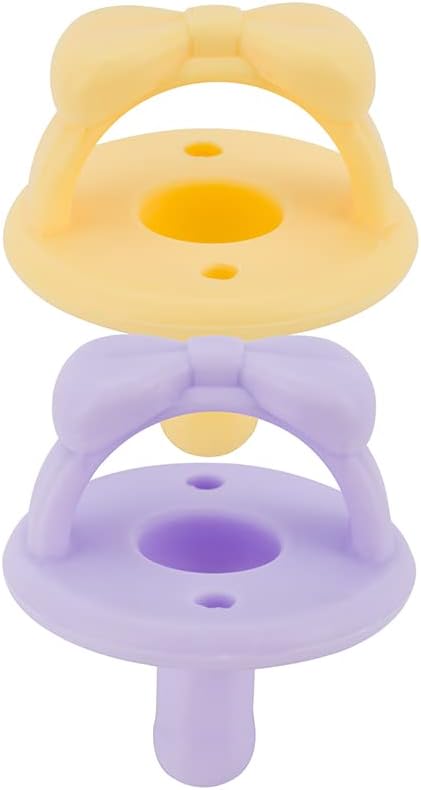Itzy Ritzy Silicone Pacifiers for Newborn - Sweetie Soother Pacifiers Feature Collapsible Handle & Two Air Holes for Added Safety; for Ages Newborn and Up, Set of 2 in Daffodil & Purple Diamond