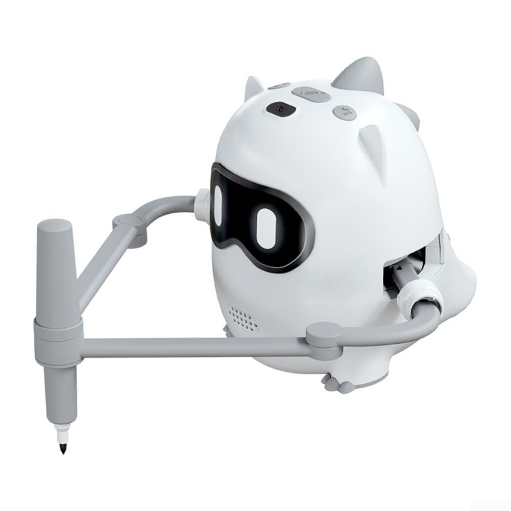 Robot de dibujo inteligente con cámara, juguete de aprendizaje interactivo para niños, incluye 100 tarjetas de patrón y 12 bolígrafos coloridos (blanco)
