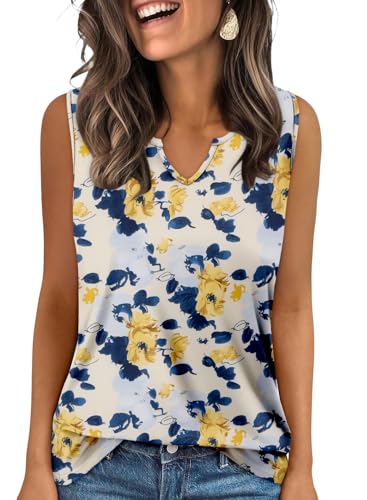 KISSMODA Tank Tops for Women Summer Casual Sleeveless Shirts Dressy Trendy V Neck Tunics Loose Notched Blouses S-3XL