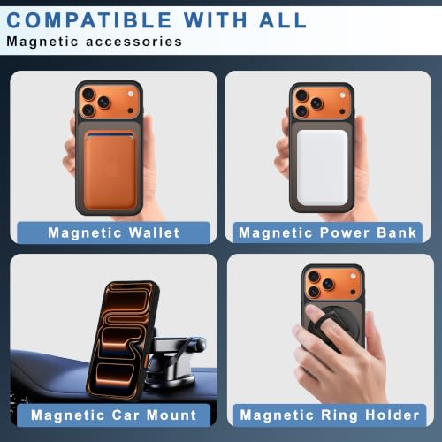 Image of CEDO Magnetic Cover for iPhone 17 Pro Max | Compatible with MagSafe Wireless Charging | Matte Black Case Designed with Magnetic Lock Shockproof Edge Protection Backcover (Translucent Black)